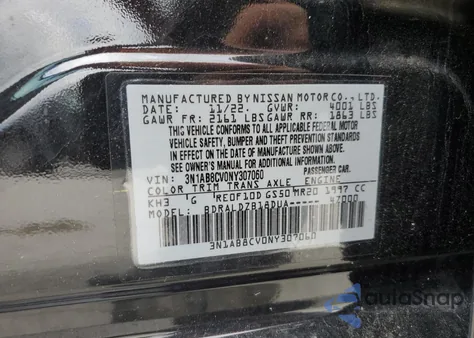 2022 Nissan Sentra Sv z USA, uszkodzony, nr VIN 3N1AB8CV0NY307060